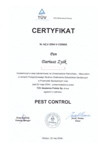 Certyfikat TUV Pest Control